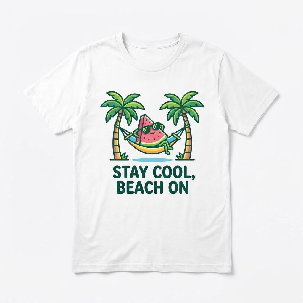 Stay Cool Beach On T-Shirt Funny Watermelon Hammock Summer Vacation Tee S