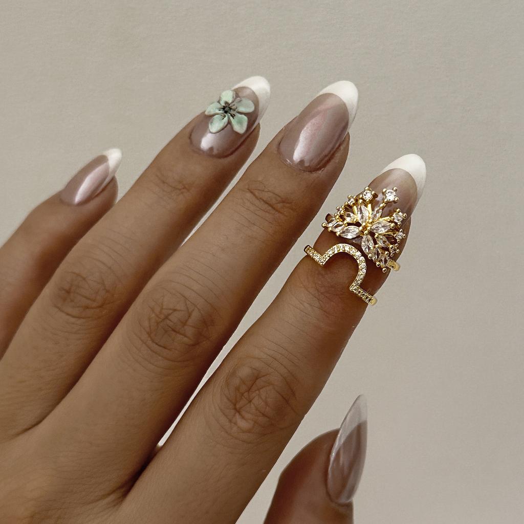 Exquisite Inlaid CZ Zircon Nail Ring for Women Creative Design Shiny Crystal Crown Flower Nail Open Ring Party Versatile Jewelry