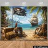 2D Plane Pirate Beach Sailing Theme Background Fabric, Skull Pirate Flag, Vintage Pirate Ship