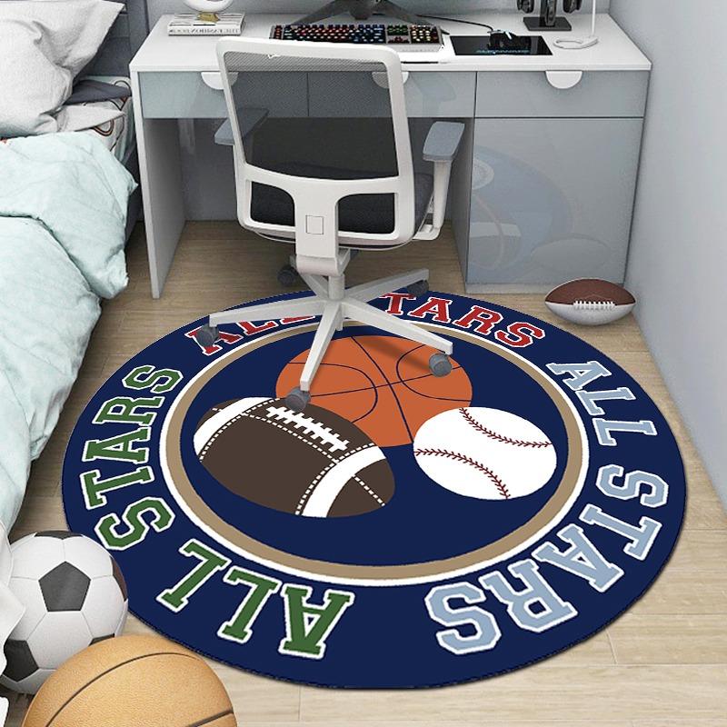 Football Basketball Round Carpet Non Slip Rug for Living Room Sofa Bedroom Bedside Entrance Door Floor Mat Boys Home Decor