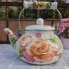 Thickened Chinese Style Enamel Teapot 2.5L Floral Enameled Tea Jug Pear-shaped Antiscald Handle Coffee Pot Gas Induction Cooker