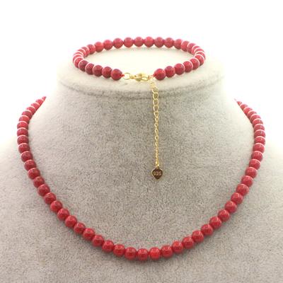 Vintage Red Coral Necklace Bracelet Zircon Smooth 4-10mm Stone Beaded Extend Bracelet Bangle for Women Yoga Can  As A Keyring