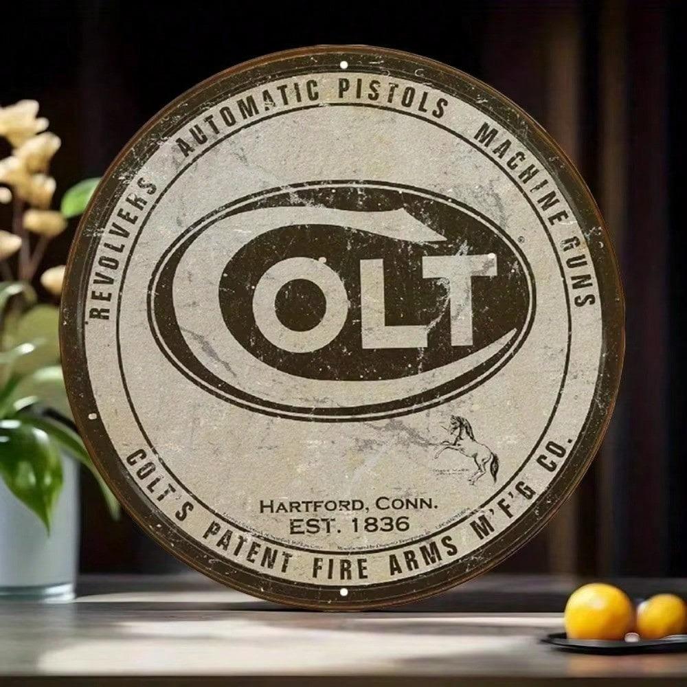 Colt Revolver Round Metal Tin Sign Vintage Wall Decor for Cafe Bar Home