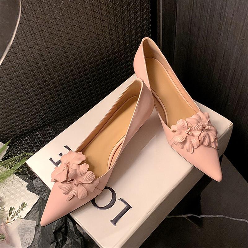 Fashion New Spring Sheepskin Women Shoes Shallow Flower Pointed Toe Women Pumps Shoes for Women Zapatos De Mujer Ladies Shoes Stiletto