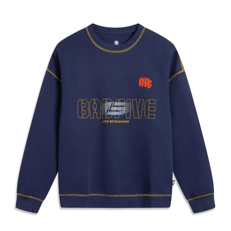 Li Ning Basketball Series Bad Five Comfortable Simple Letter Round Neck Loose Sweatshirt Men Sweatshirt AWDV323-4