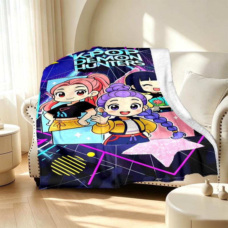 KPop Demon Hunters Pattern Blanket for Home Decoration, Bed, Sofa, Car Travel, Camping, Suitable for All Seasons, Birthday Christmas Gift