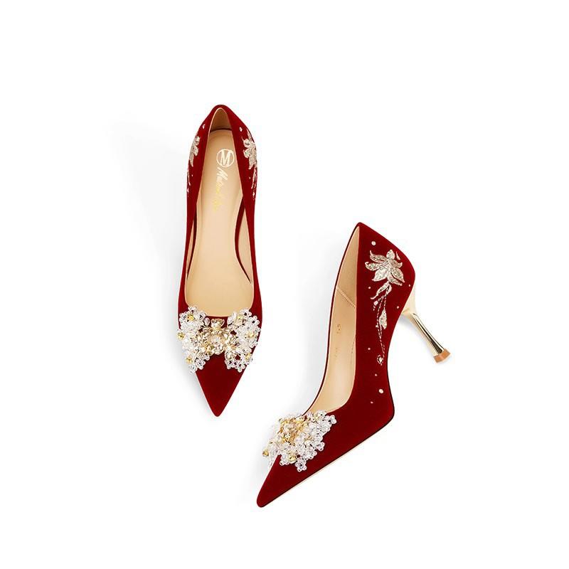 Niche wedding shoes bride shoes new red high heels two wear not tired feet Xiuhe wedding shoes with wedding dress