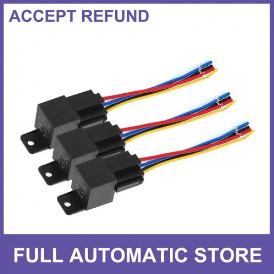 3Pcs DC 12V 40A SPDT Automotive Car Relay 5 Pin 5 Wires w Harness Socket Plug
