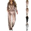 Damen Leopard Print Color Block Langarm Top und Hose Trainingsanzug Set