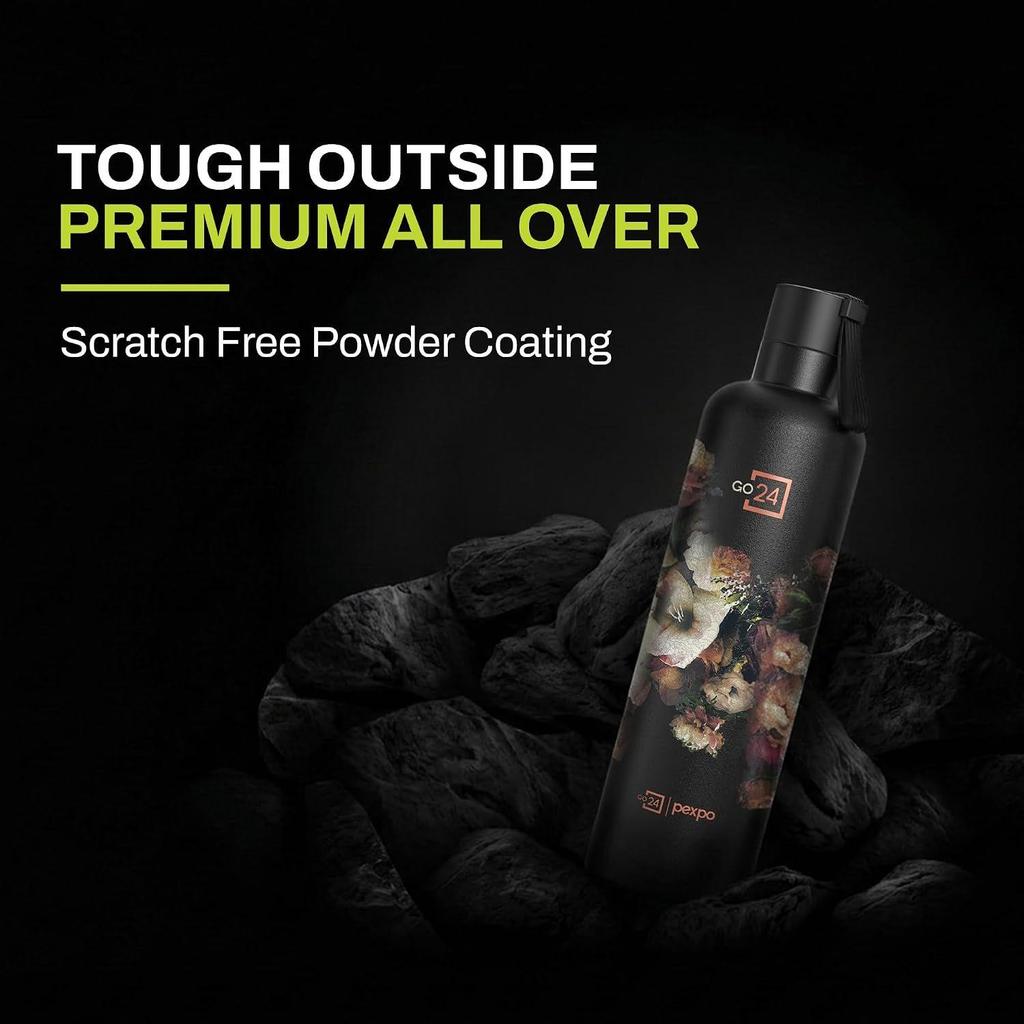 Stainless Steel 24 Hrs Hot & Cold Vacuum Insulated Water ISI Certified Flask, 750ml, Knight Black with Printed Design, Oslo