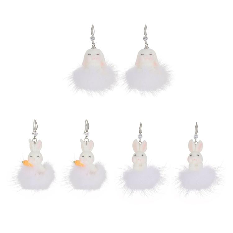 Fashionable Animal Earring White Plush Rabbit Pendant Earrings Women Girls Gift