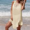 Abito da spiaggia da donna con lacci, arricciature all'uncinetto, scollo a V, scollato, tinta unita, senza maniche, protezione solare, costume da bagno bikini da donna