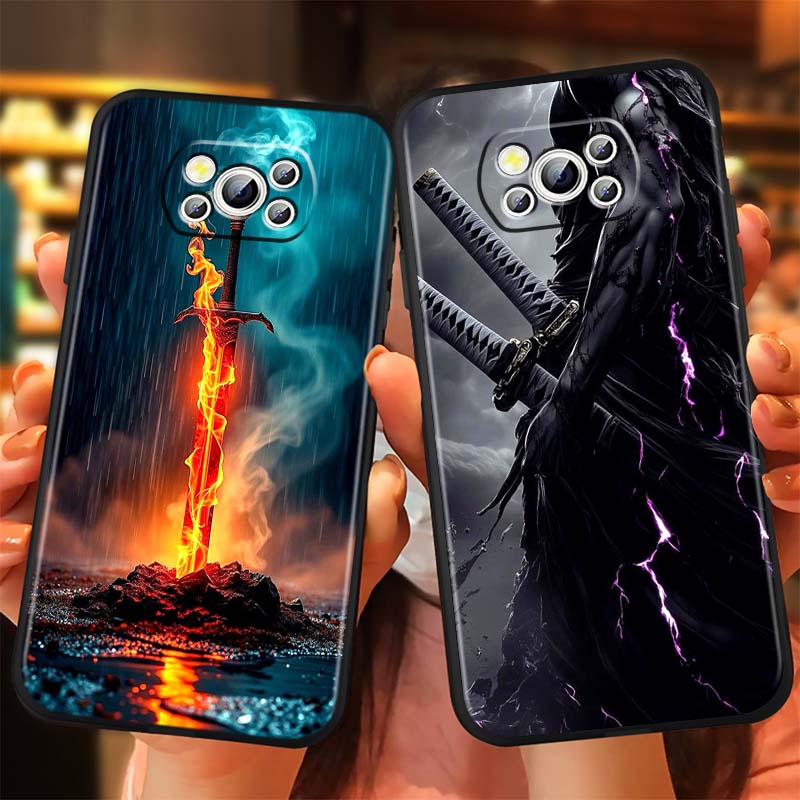 Ancient style swordsman Phone Case For Xiaomi Mi Poco F3 F4 F5 F6 X3 X4 X5 X6 X7 M3 M4 M5 M6 M7 GT Pro 5G Black