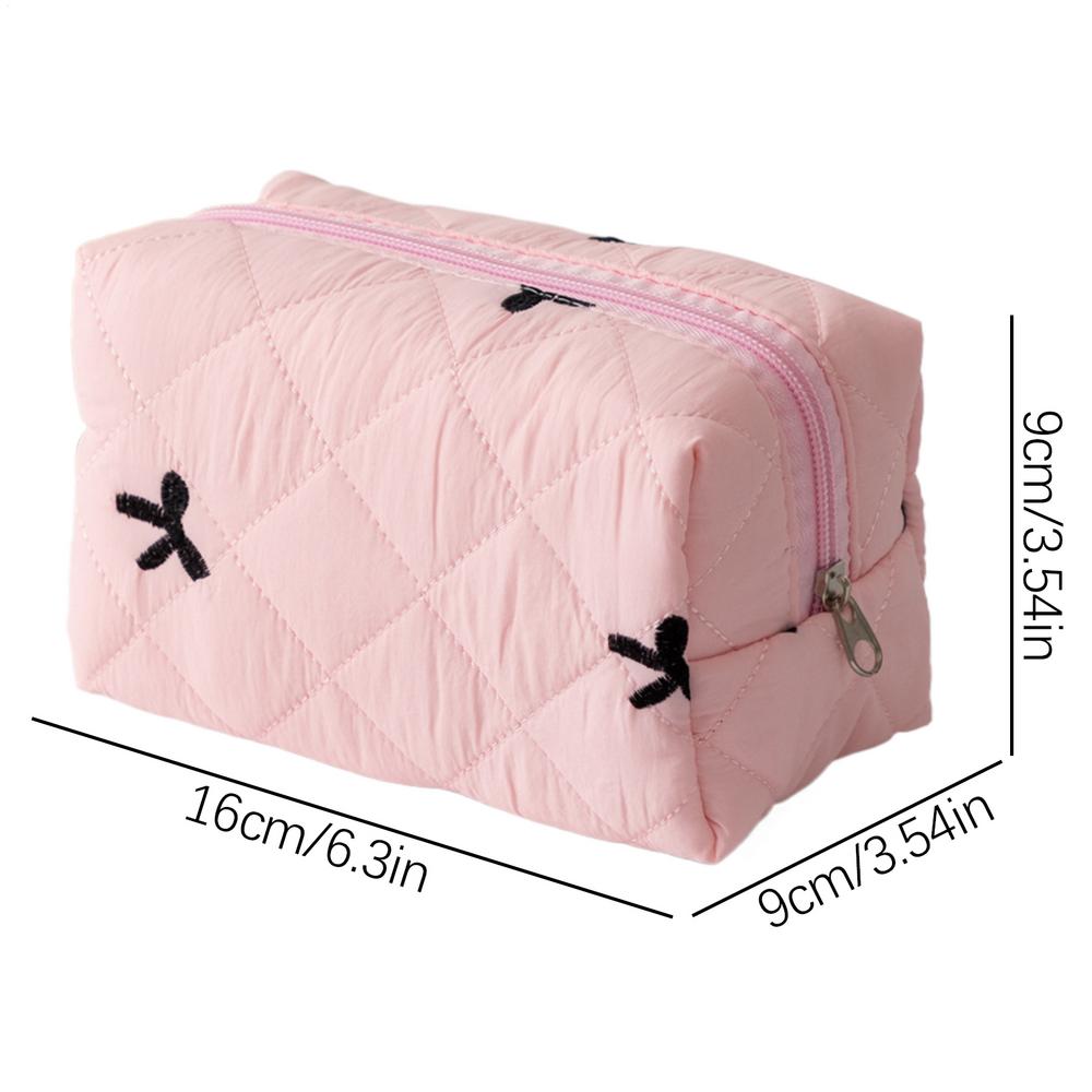 Pink Bow Make Up Bag Portable Cosmetic Pouch Aesthetic Large Travel Makeup Bag Organizer Pencil Purse Accessories for Women