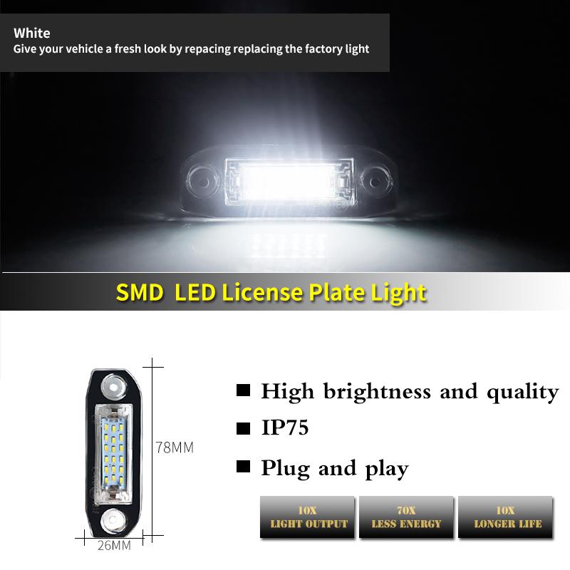2pcs White LED light Error Free Number License Plate Lights for Volvo S80 XC90 S40 V60 XC60 S60 C70 V50 XC70 V70 LED Tag Lights Back Up Lights 1