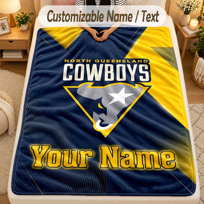 Flannel BlanketNorth Queensland Cowboys Custom Name Text Personalized Soft Warm Throw Blanket Home Decor Gift