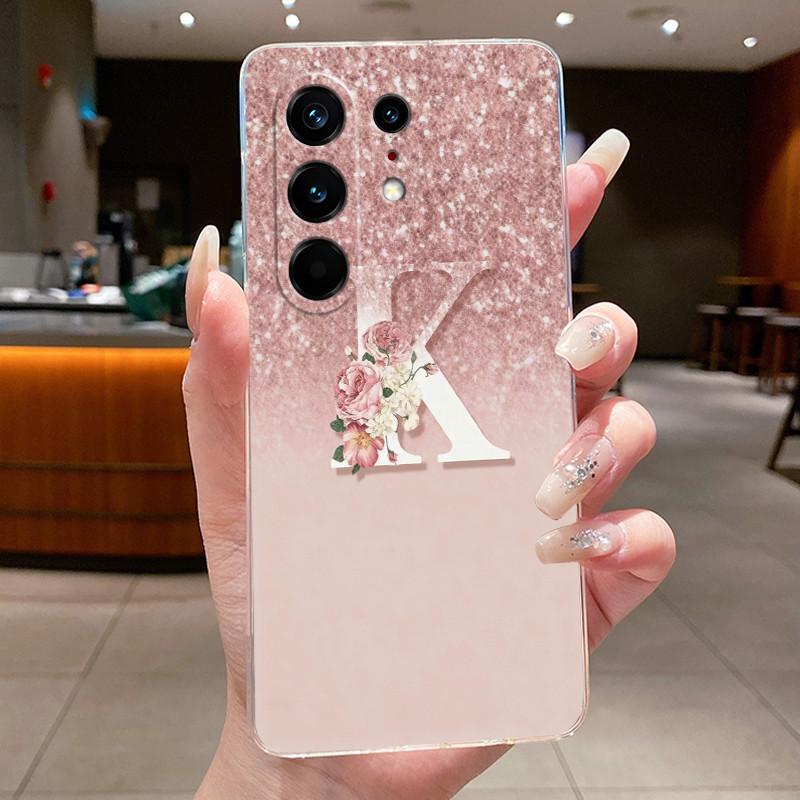 Anti-scratch Case For Tecno Camon 50 Pro 4G Jelly Clear TPU Soft Casing Fashion Lucky Initial Letter With Flower Couple Shell