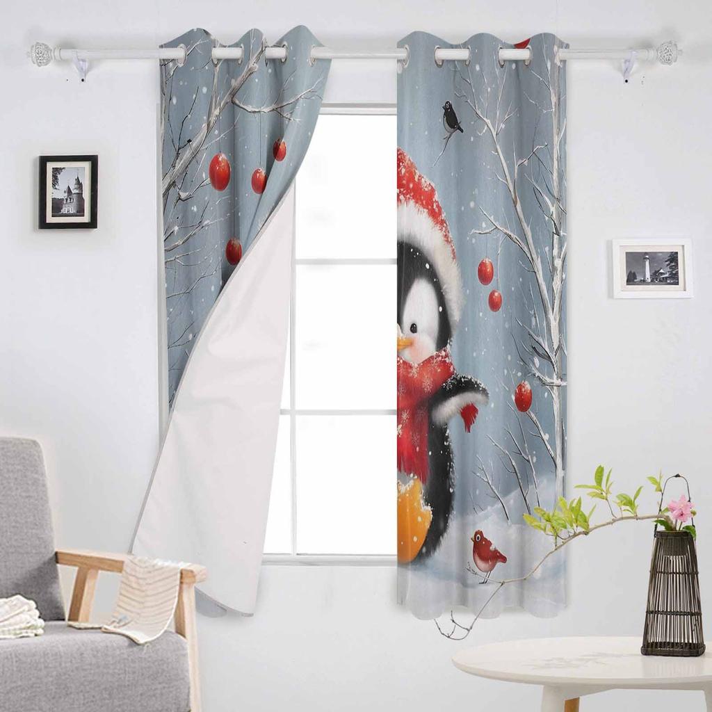 Christmas Lantern Bird Penguin Oil Painting Blackout Curtains For Living Room Bedroom Window Treatment Blinds Drapes
