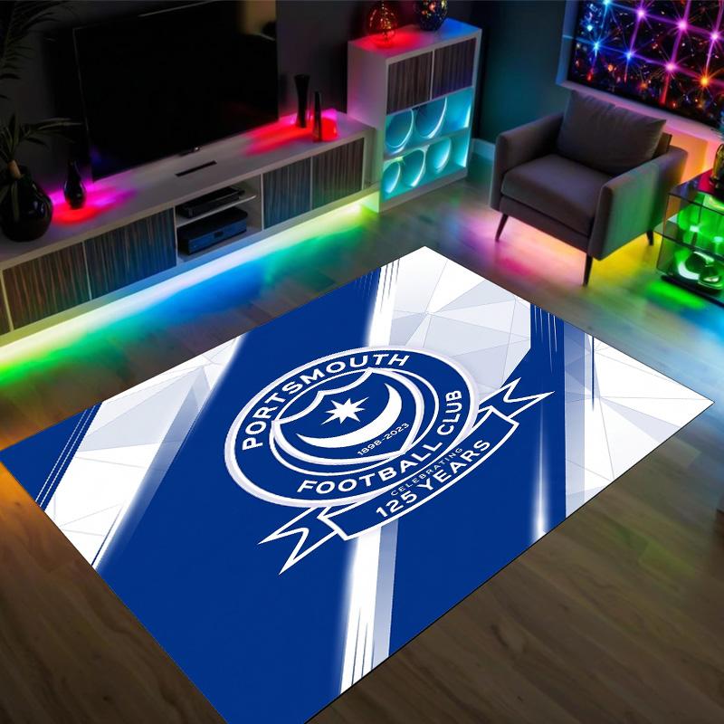 Portsmouth FC Design Crystal Velvet Carpet Cozy Non?Slip Printed Rug For Bedroom Living Room Entrance