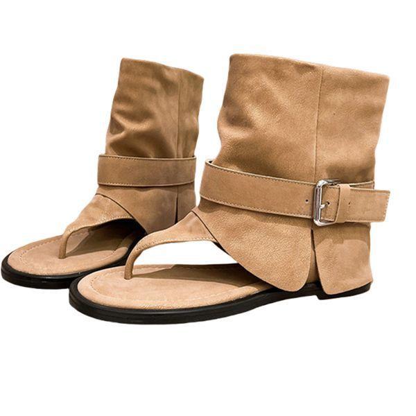 2025 new super fire herringbone toe sandals Roman Spice Girl niche Martin boots locomotive cool boots flat women's shoes