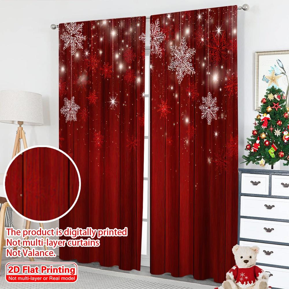 2D Flat Printing 2pcs Christmas Hot Party Curtains Red Snowflakes Festive Christmas Digital Printed Polyester Drapes Festive