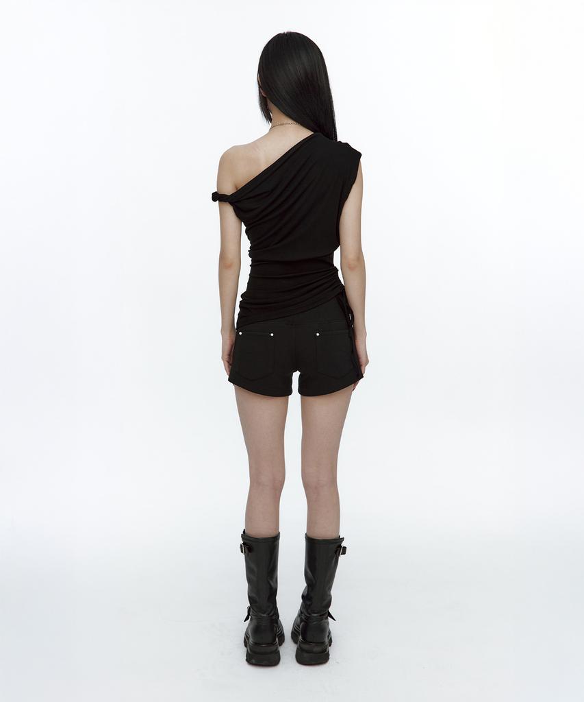 ROUGHNECK Twist Strap Shirring Top Black