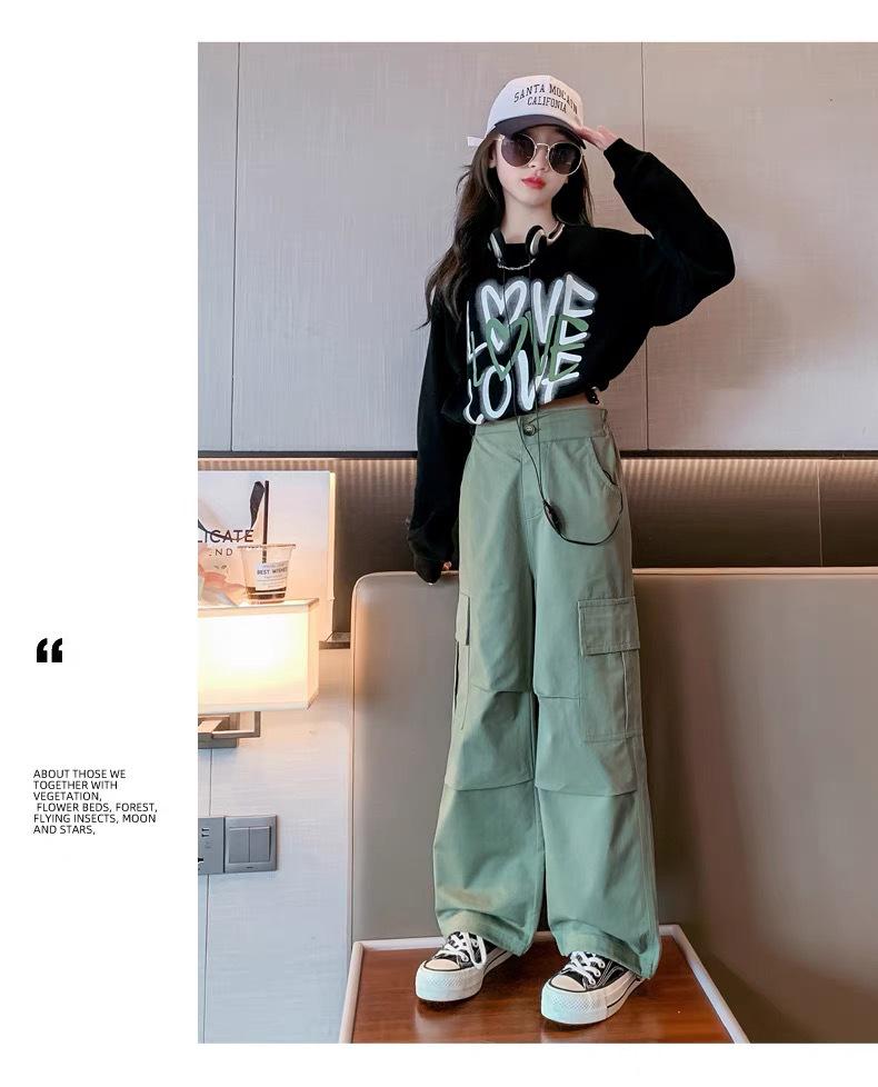 Korean Style 2024 Western-Style Two-Piece Letter Top and Overalls for Girls