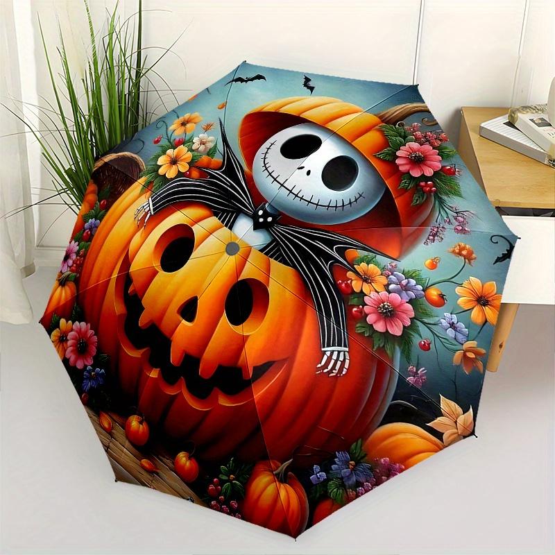 1 Auto Open Pumpkin Jack, Halloween Decorations Themed Colorful 8-rib Portable Umbrella for Men and Women, A Compact Commuting Companion Sui