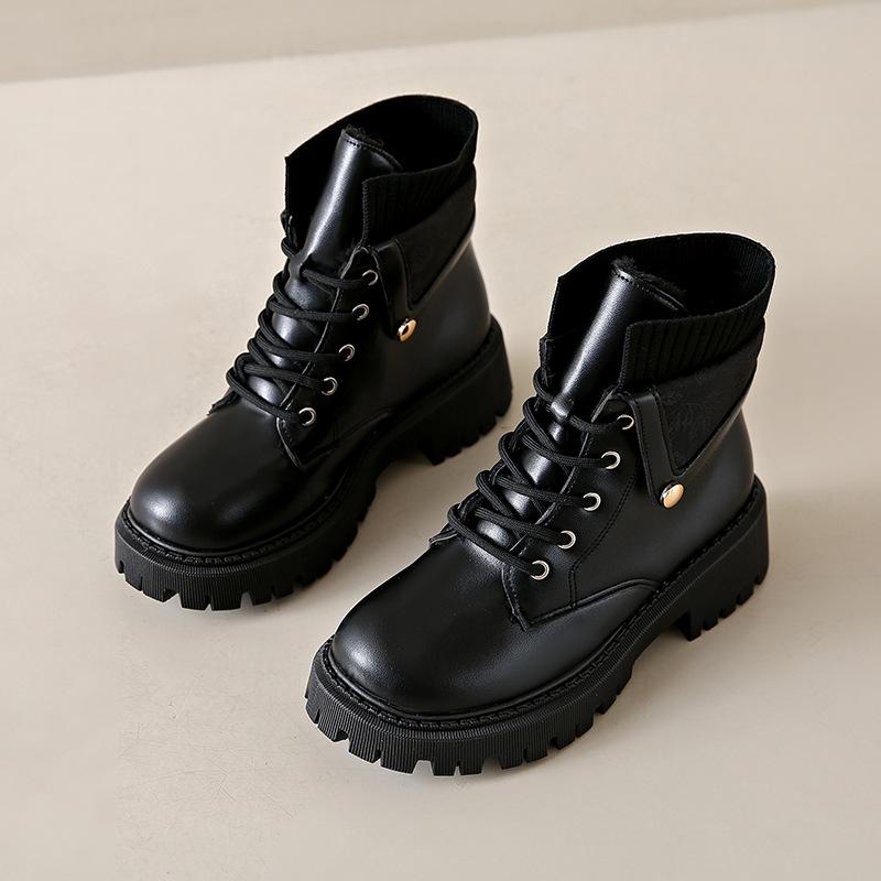

Martin boots women s autumn and winter 2025 new popular lace-up velvet locomotive short boots thick-soled British style single boots 42