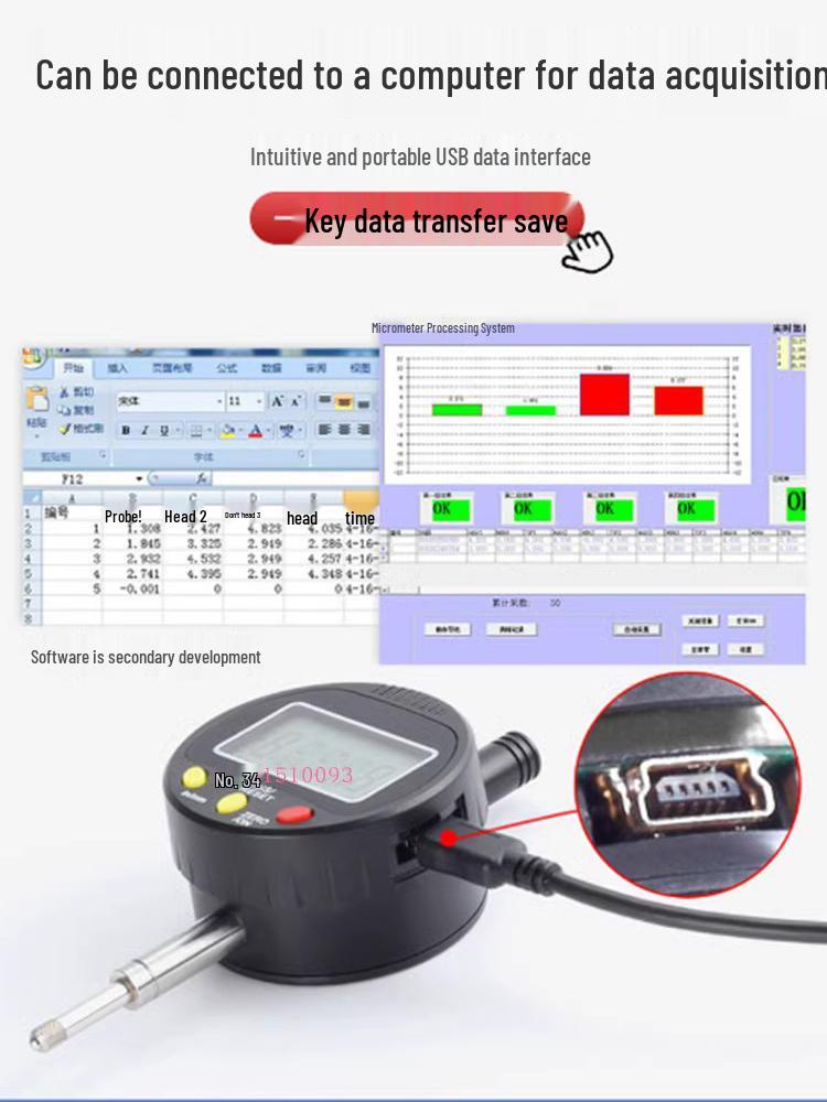 Digital Height, Depth, & Thickness Gauge Set with Electronic Dial Indicator & Micrometer on Marble Surface Plate Stand