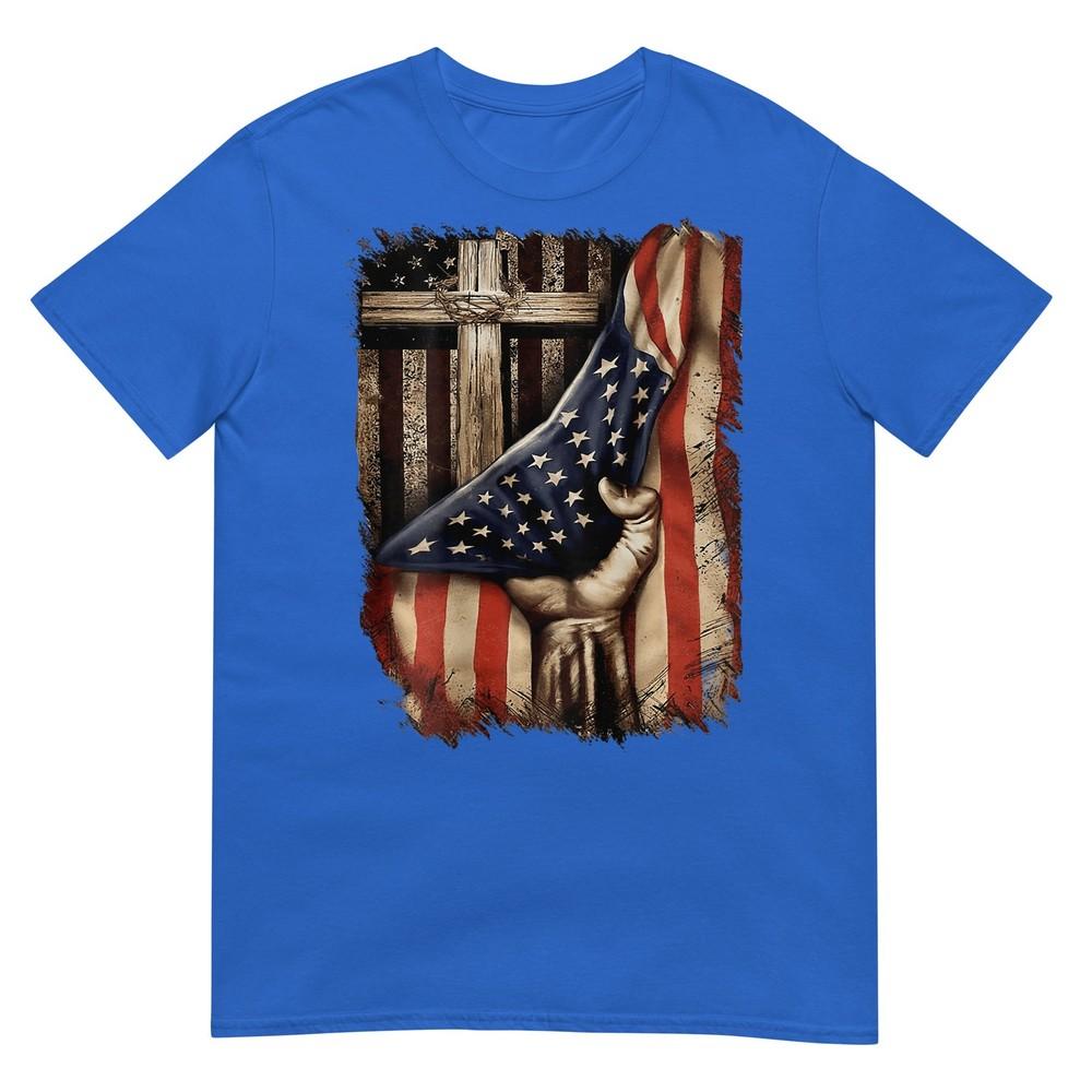 American Usa Flag Christian Cross Patriotic (On Back) Tshirt