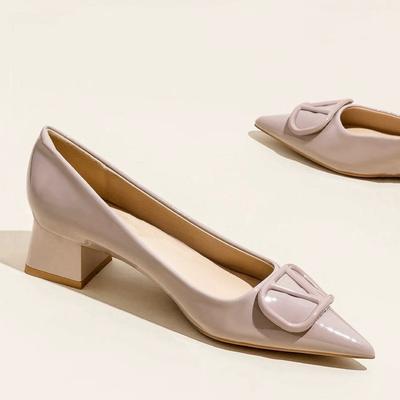 Temperament Internet Celebrity Fashion Pointed Thick Heel Single Shoes Women's New Shallow Mouth Versatile Comfortable Professional Heel High Heels