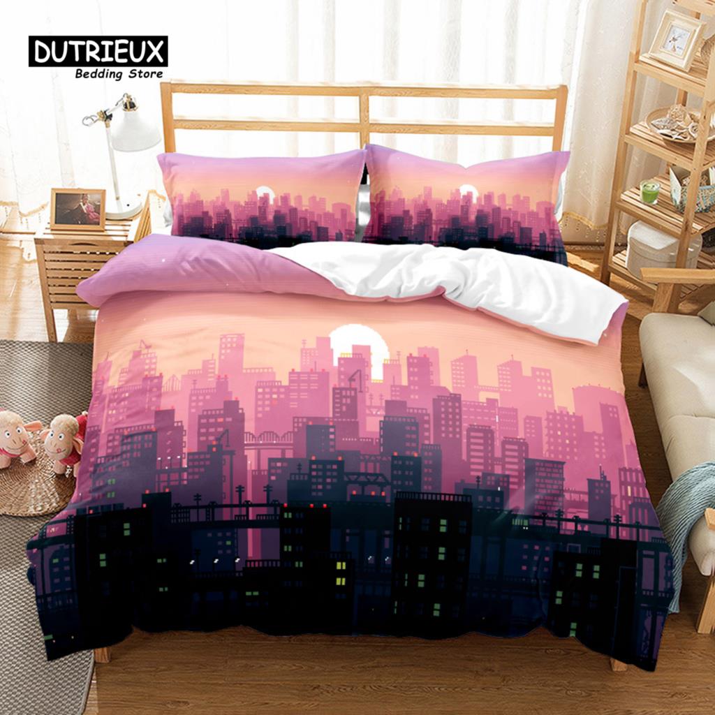 

Warm SkinFriendly Virtual Cyber City Fashion Soft Comfortable Breathable For Bedroom Guest Room Decor Quilt Comforter (quilt)-EU Single(135*200cm)3pcs