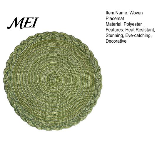 Cotton Yarn Placemat 12 Inch Round Placemats, Polyester Woven Braided Place Mats, Semi-handmade Washable Heat Resistant Circle Dining Table