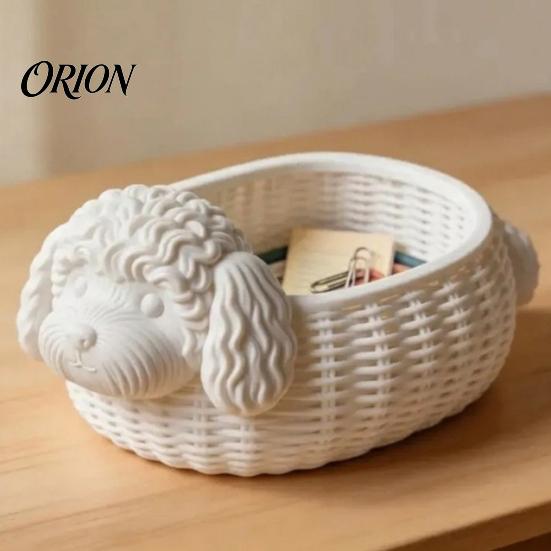 3D Printed Animal Decor Poodle Shaped Storage Organizer, Print Decorative Ornament, Plastic Novelty Desk Decoration White Container for Small Objects