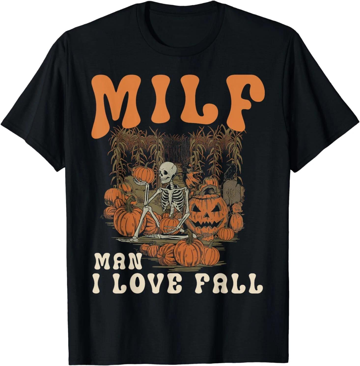 Man I Love Fall Funny Skeleton Pumpkin Halloween Gift T-Shirt S-3XL XS