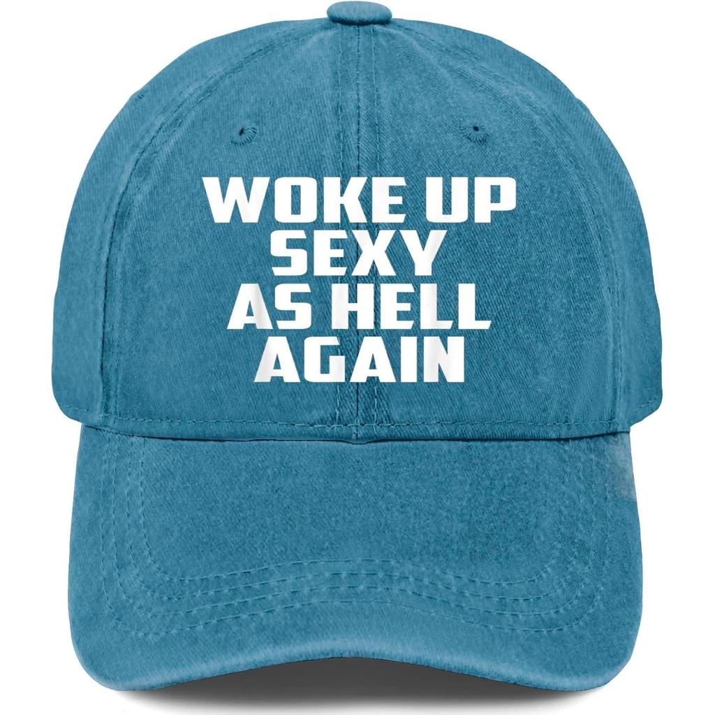 Woke Up Sexy As Hell Again Washed Denim Baseball Cap Adjustable Casual Streetwear Hat