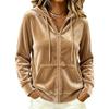 Women's 2026 Women's Autumn and Winter New Casual Commuter Solid Color Drawstring Hooded Zipper Long Sleeve Sweater