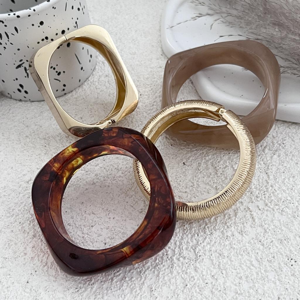 SHIXIN Trendy Irregular Resin Acrylic Wide Bangle Bracelet for Women Punk Metal Geometry Spring Open Bangle Personalized Jewelry