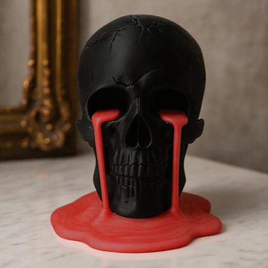 Melting Tears Skull Decoration Bold Edgy Human Head Sculpture Tabletop 3D Printed Skull Ornament for Home Bookshelf Graveyard Decor