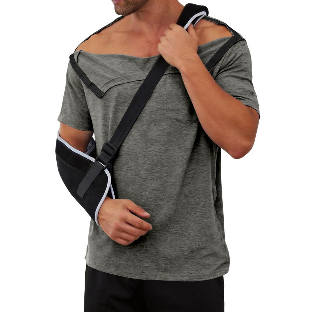 Herren Kurzarm-Regenerationsshirt mit durchgehender Knopfleiste und abnehmbaren Seiten Adaptives Oberteil zur Unterstützung der Mobilität