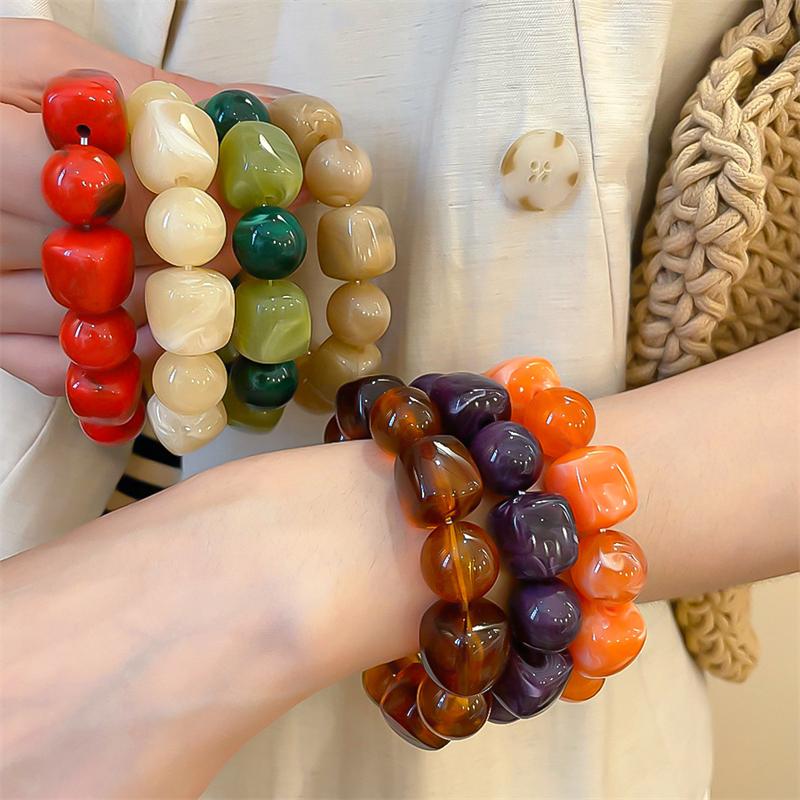 Acrylic Irregular Square Round Beaded Bracelets for Women Colorful Geometry Resin Bangles Simple Hand Jewelry Accessories