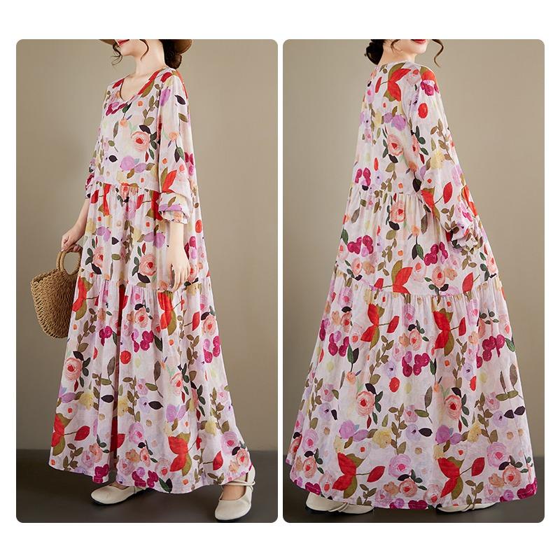 DIMANAF New 2026 Women Plus Size Spring Summer Beach Long Dress Elegant Lady Loose Oversize Maxi Floral Print