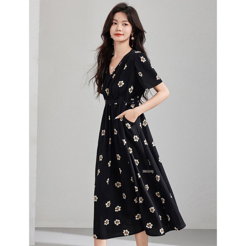 ORIGIN Women s Printed V-Neck A-Line Dress M