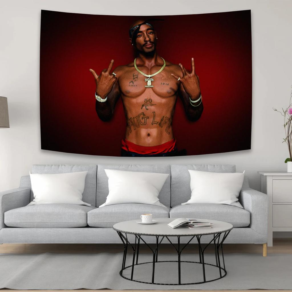 Ikonische 2Pac Wandteppich Legendenhafte HipHop Kunst für Wohnzimmerdekor Moderner Stil Verbessern Sie Ihren Raum mit Musik-Vibes