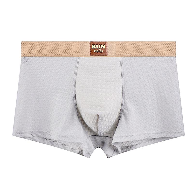 Huajielong Men s Ice Silk Texture Breathable Boxer Briefs - Four Seasons, Cool Feel, Solid Color Jacquard Shorts XXL серебряный серый