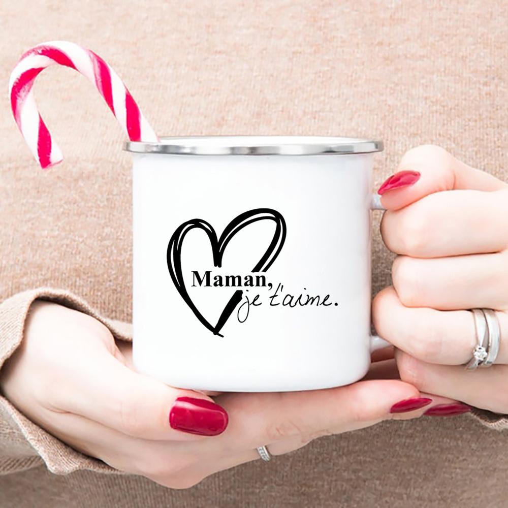 Creative Coffee Cups I Love You Mama Print Enamel Mug Camping Mugs Retro Handle Drinkware The Best Mother's Day Gifts for Women