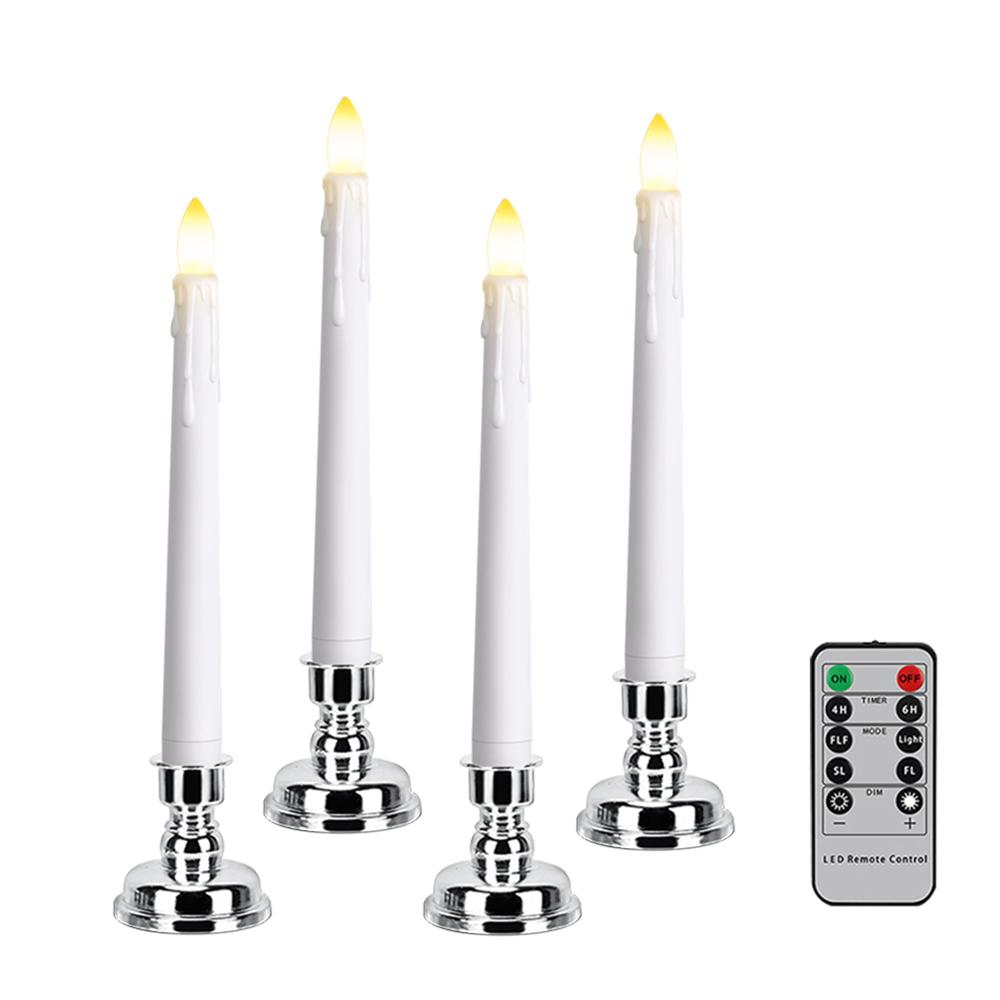 LED Kerze mit zeitgesteuerter Fernbedienung und Kerzenständer, flammende, flackernde Fensterkerze, Weihnachtsdeko, Kerzenlampe