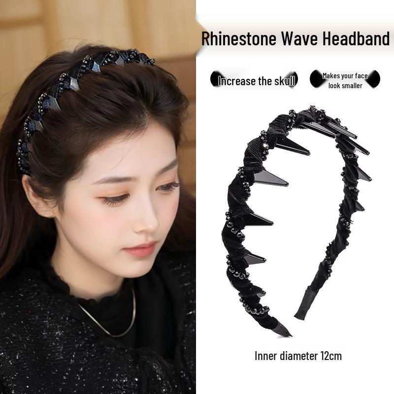 Modisches Strass Samt Stirnband mit Zähnen - Vielseitiges Hochkronen Design