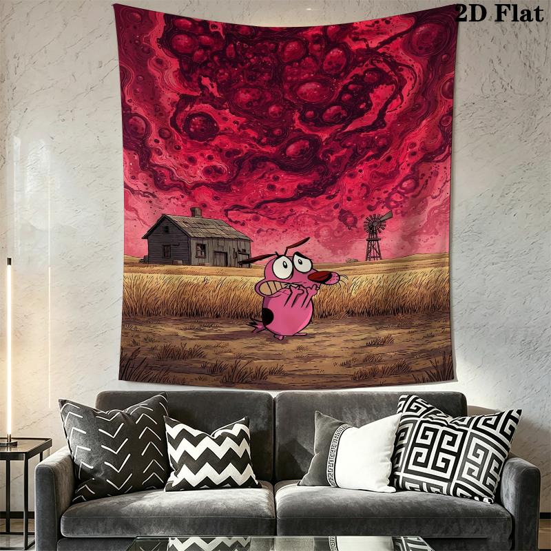 Courage the Cowardly Dog Wall Tapestry Aesthetic Wall Hanging Printed Fabric Blanket Decorative Tapestries for Bedroom Living Room Home Decor